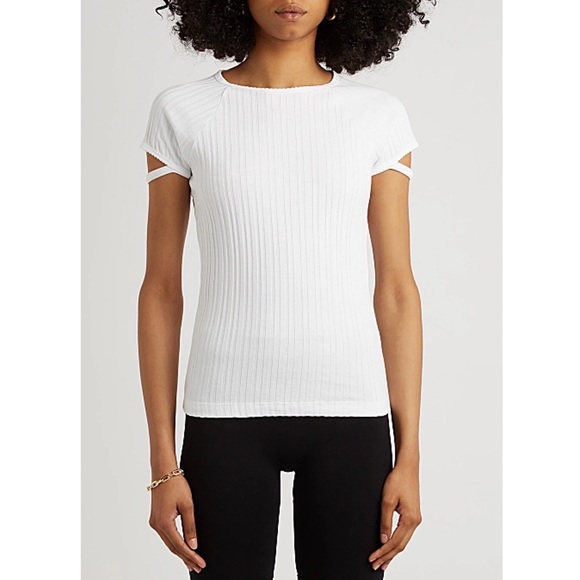 Helmut Lang Tops - Ribbed Cutout Short Sleeve Top - White